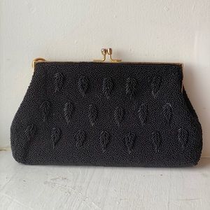 Vintage hand beaded black clutch